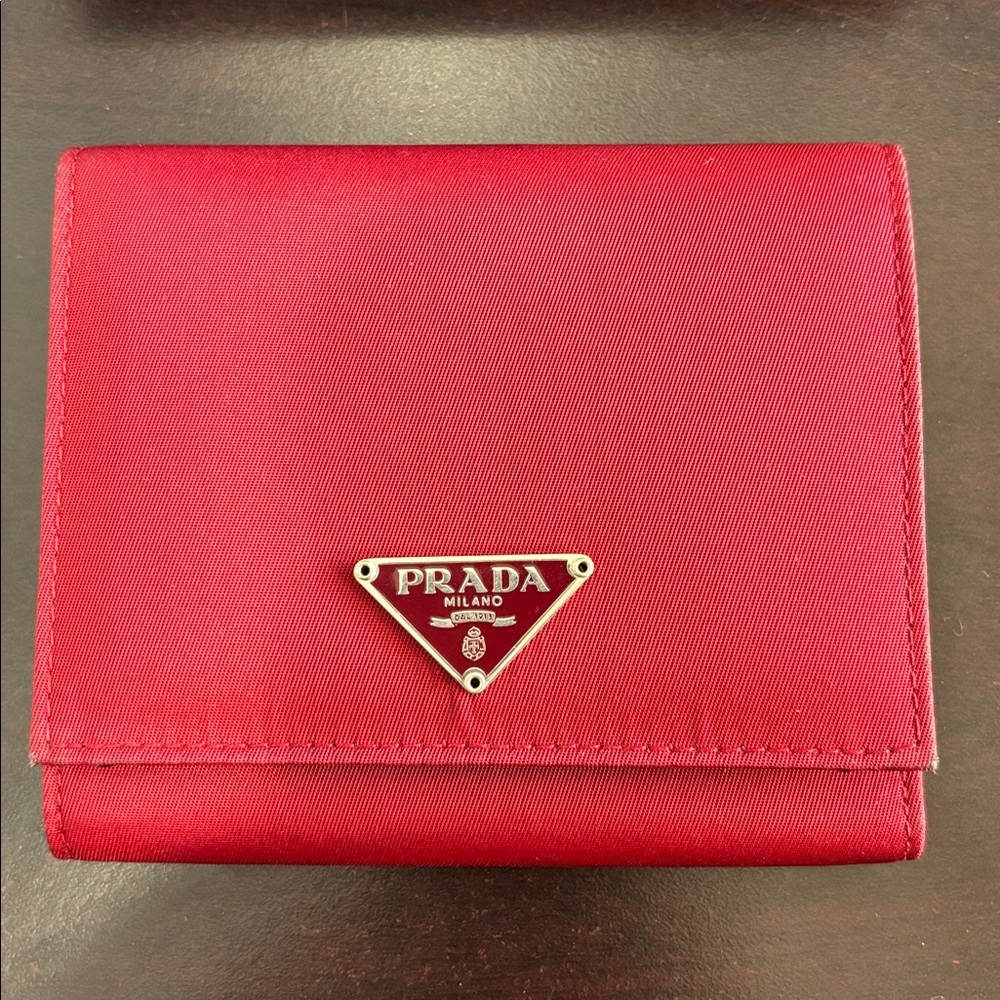 Pre-loved nylon Prada Scarlet Red Wallet.
